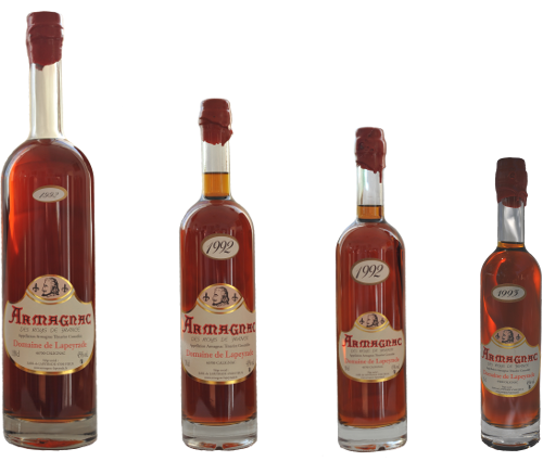 gamme de bouteilles d'Armagnac Arianes.