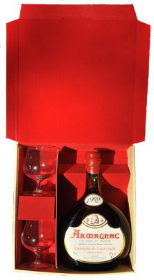 Coffret d'Armagnac 2 verres + bouteille basquaise 70cl